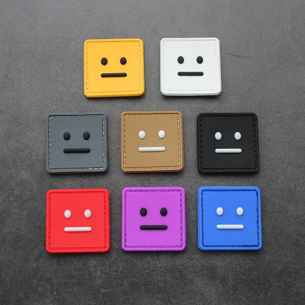 Cute Smiley 'Square Face' PVC Rubber Velcro Patch