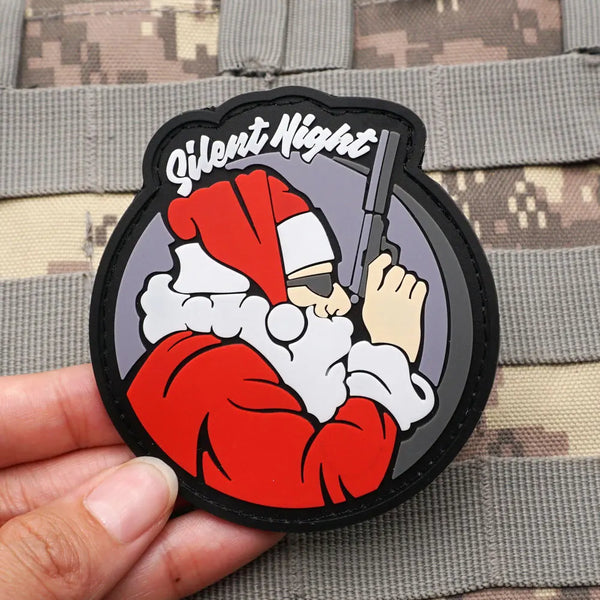 Santa Claus 'Silent Night | Tactical Gun' PVC Rubber Velcro Patch