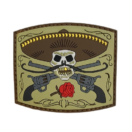 Cowboy Skull 'Double Gun and Rose' PVC Rubber Velcro Patch