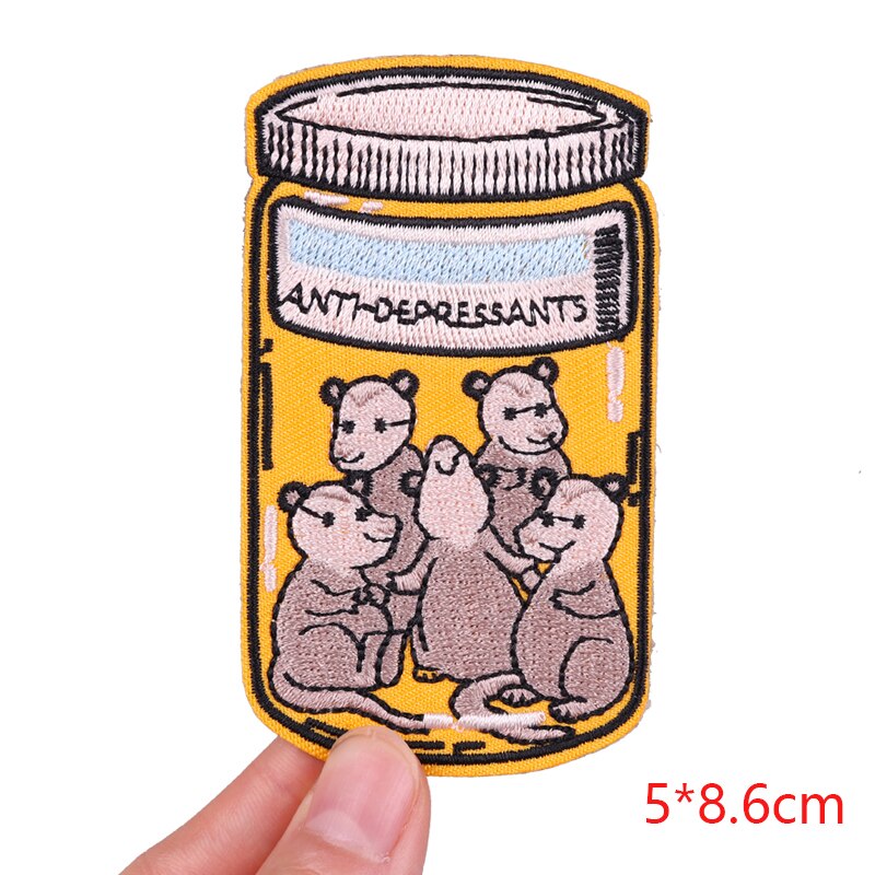 Cute Opossums 'Anti-Depressants Bottle' Embroidered Patch