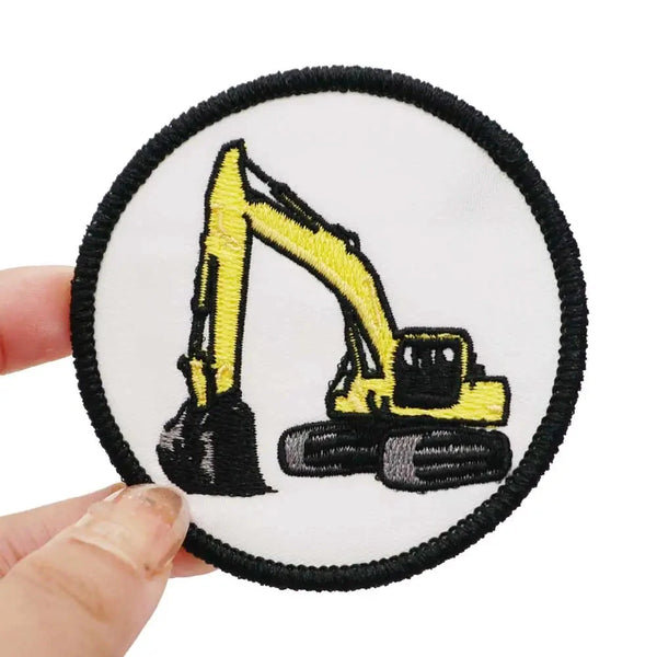 Yellow Backhoe 'Round' Embroidered Velcro Patch