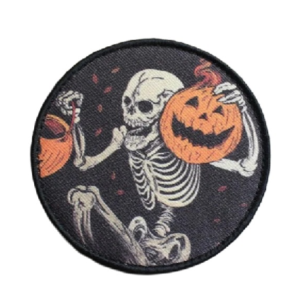 Skull 'Skeleton Holding A Pumpkins | Laughing' Embroidered Velcro Patch