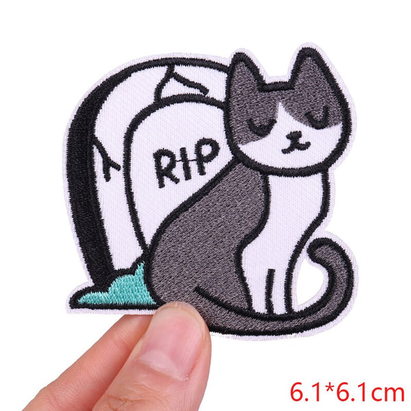 Cat 'RIP Tombstone' Embroidered Patch