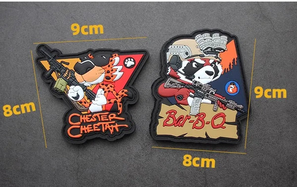 Military Tactical 'Bar-B-Q and Chester Cheetah | Set of 2' PVC Rubber Velcro Patch