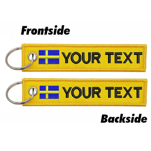 Personalized Keychain 'Sweden Flag' Embroidered Velcro Patch