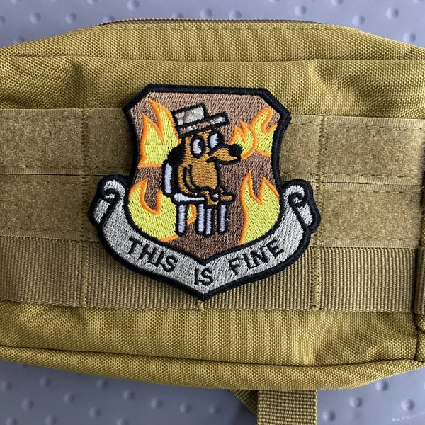 Meme 'This Is Fine Dog' Embroidered Velcro Patch