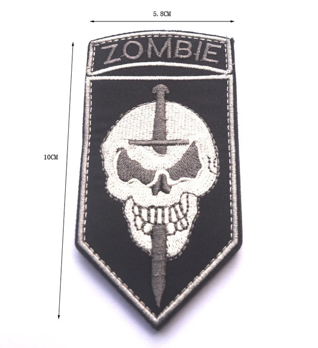 Zombie Skull 'Sword on Head' Embroidered Velcro Patch