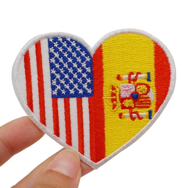 Heart Shaped Flag 'American x Spain' Embroidered Velcro Patch