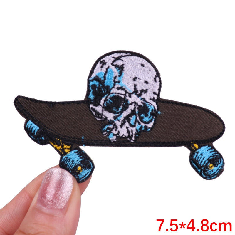 Skull Head 'Skateboard' Embroidered Patch