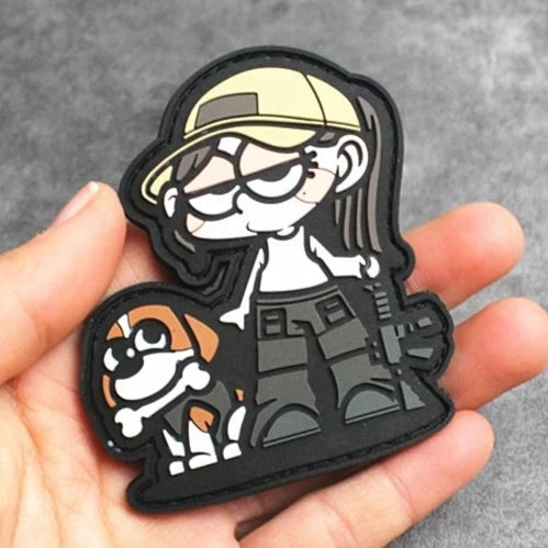 Girl and Dog 'Tactical Gun' PVC Rubber Velcro Patch