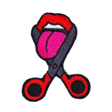Scissor 'Cutting Pink Tongue' Embroidered Patch