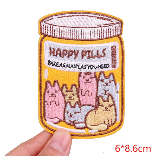 Cute Cats 'Happy Pills Bottle' Embroidered Patch