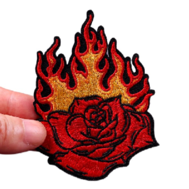 Red Rose 'Flaming' Embroidered Patch