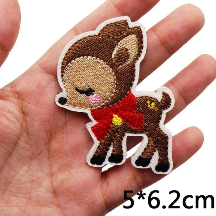Cute Reindeer 'Red Bow' Embroidered Patch