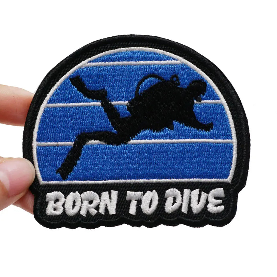 Diver 'Born To Dive' Embroidered Velcro Patch