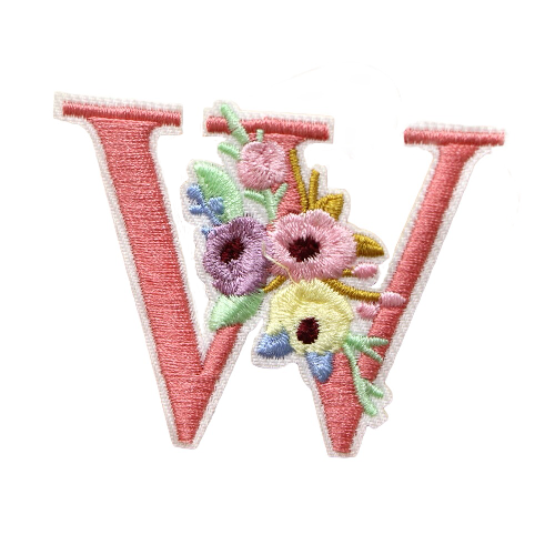 Cute 'Pink Letter W | Flowers' Embroidered Patch
