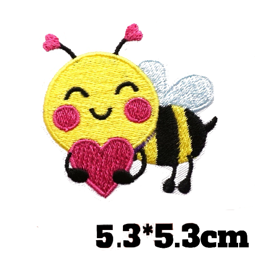 Cute Bee 'Holding Heart' Embroidered Patch