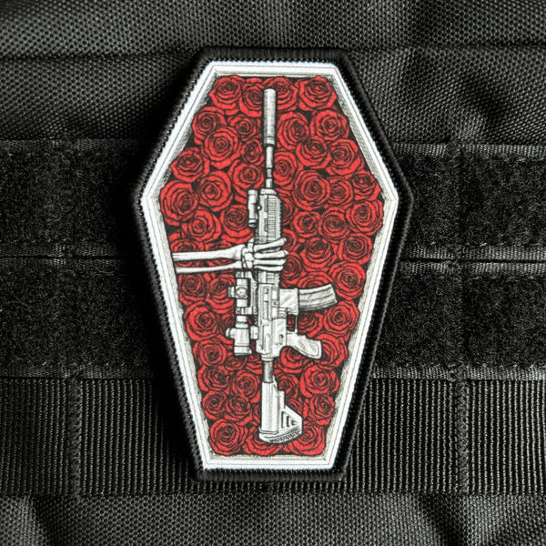 Skeleton Hand 'Roses and Gun' Embroidered Velcro Patch