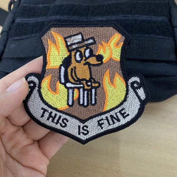 Meme 'This Is Fine Dog' Embroidered Velcro Patch