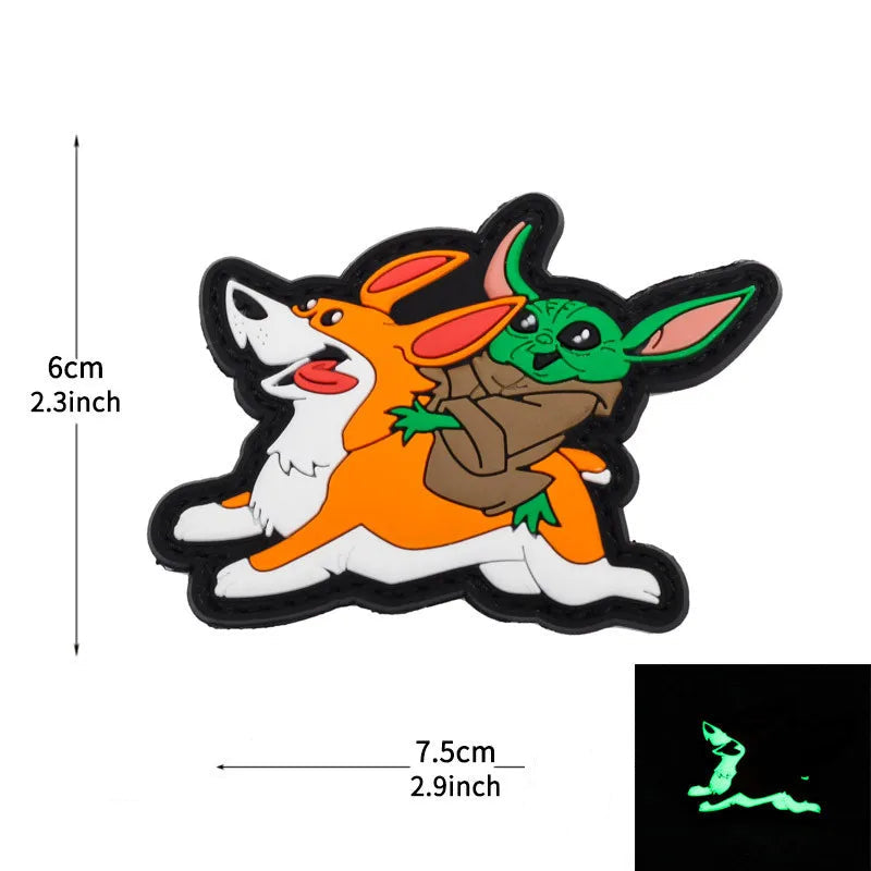 Baby Yoda Riding Corgi 'Luminous' PVC Rubber Velcro Patch