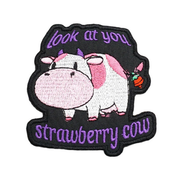 Cute Cow 'Look At You Strawberry Cow' Embroidered Velcro Patch
