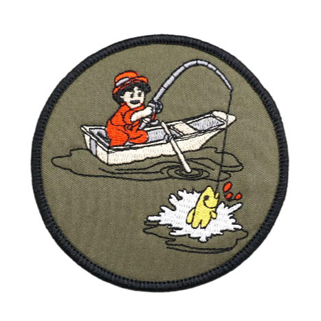 Cute 'Fishing on Boat | Round' Embroidered Velcro Patch