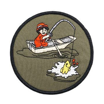 Cute 'Fishing on Boat | Round' Embroidered Velcro Patch