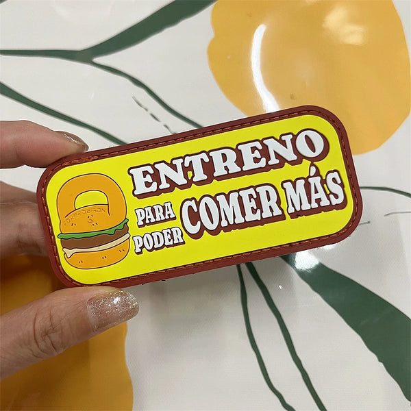 Hamburger Fitness 'Entreno Para Poder Comer Mas' PVC Rubber Velcro Patch