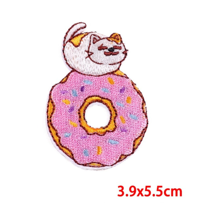 Cute 'Cat and Donut' Embroidered Patch