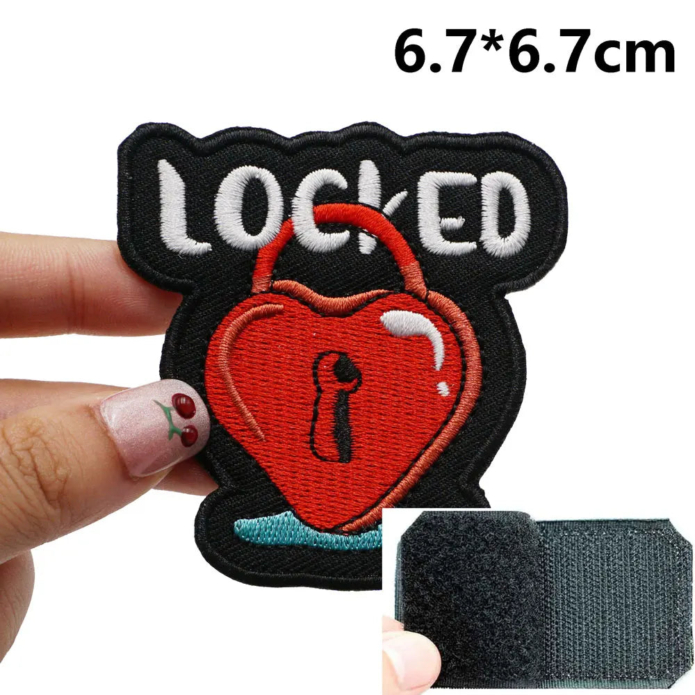 Cute 'Locked Heart' Embroidered Velcro Patch