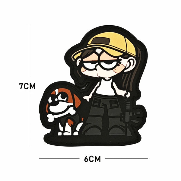 Girl and Dog 'Tactical Gun' PVC Rubber Velcro Patch