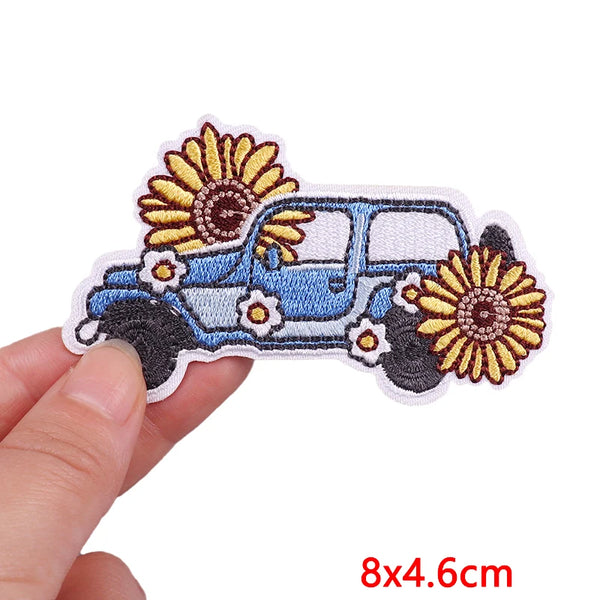 Cute Car 'Sunflowers' Embroidered Patch