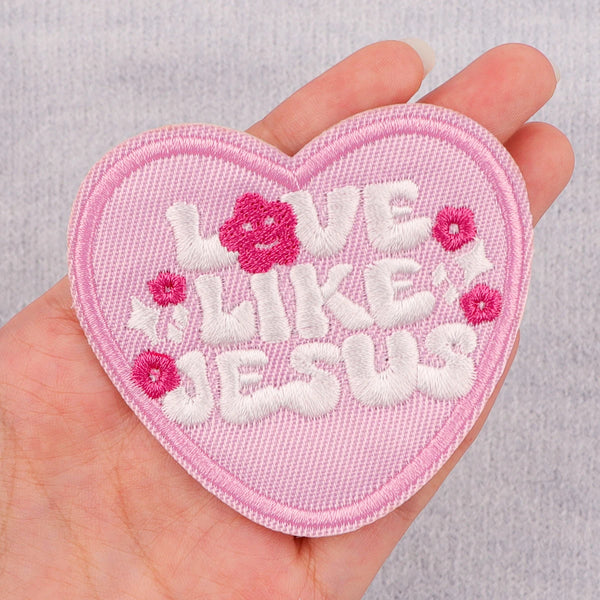 Pink Heart ‘Love Like Jesus’ Embroidered Patch