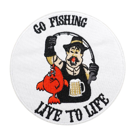 Man Catch Fish 'Go Fishing Live To Life' Embroidered Velcro Patch