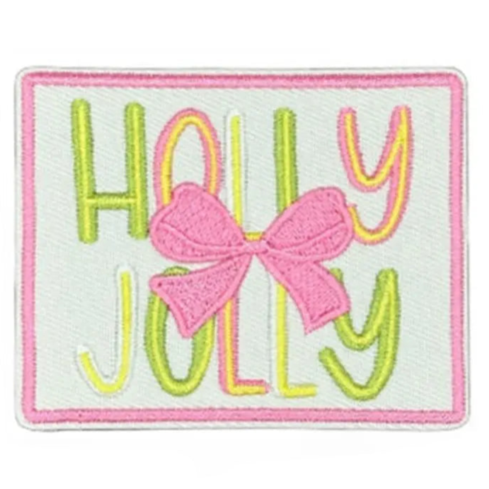 Pink Bow 'Holly Jolly' Embroidered Patch