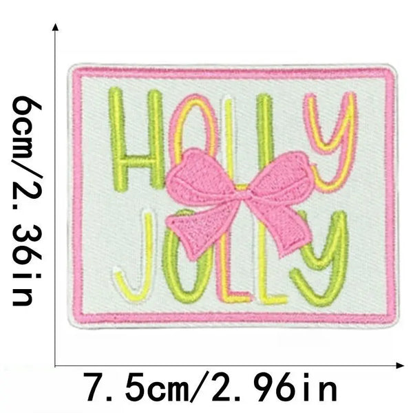 Pink Bow 'Holly Jolly' Embroidered Patch