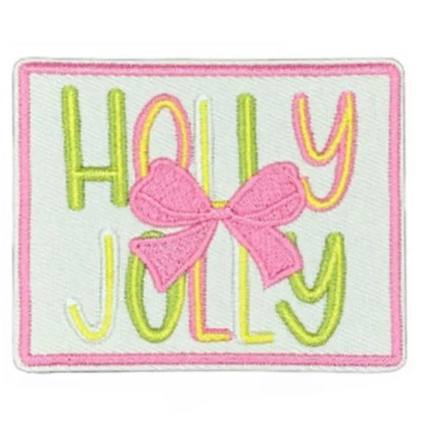 Pink Bow 'Holly Jolly' Embroidered Patch