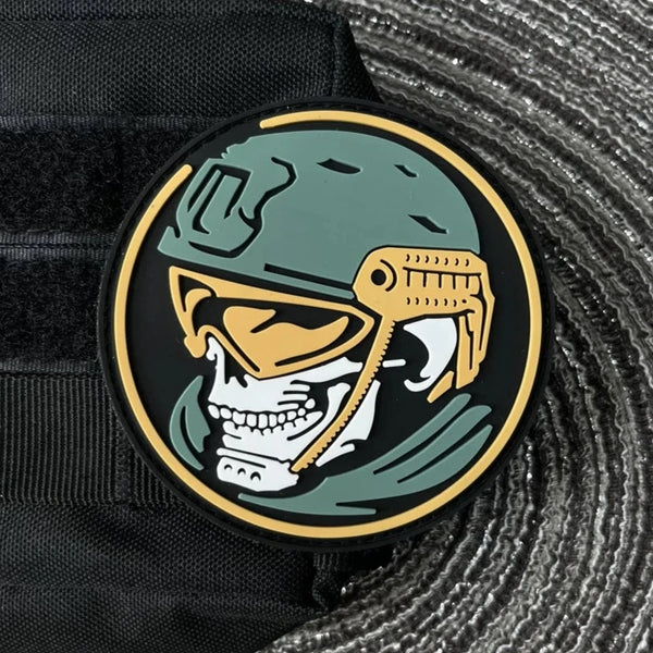 Pilot Skull Head 'Round' PVC Rubber Velcro Patch