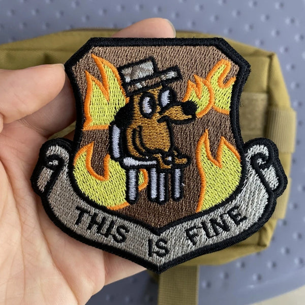 Meme 'This Is Fine Dog' Embroidered Velcro Patch