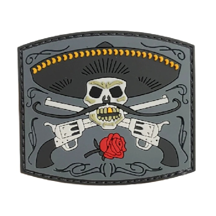 Cowboy Skull 'Double Gun and Rose' PVC Rubber Velcro Patch