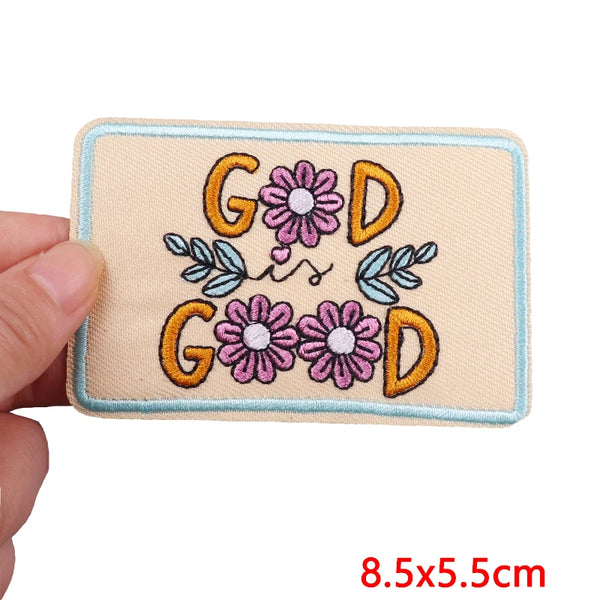 Flowers 'God is Good | Square' Embroidered Patch