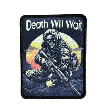 Skull Soldier 'Death Will Wait' Embroidered Velcro Patch