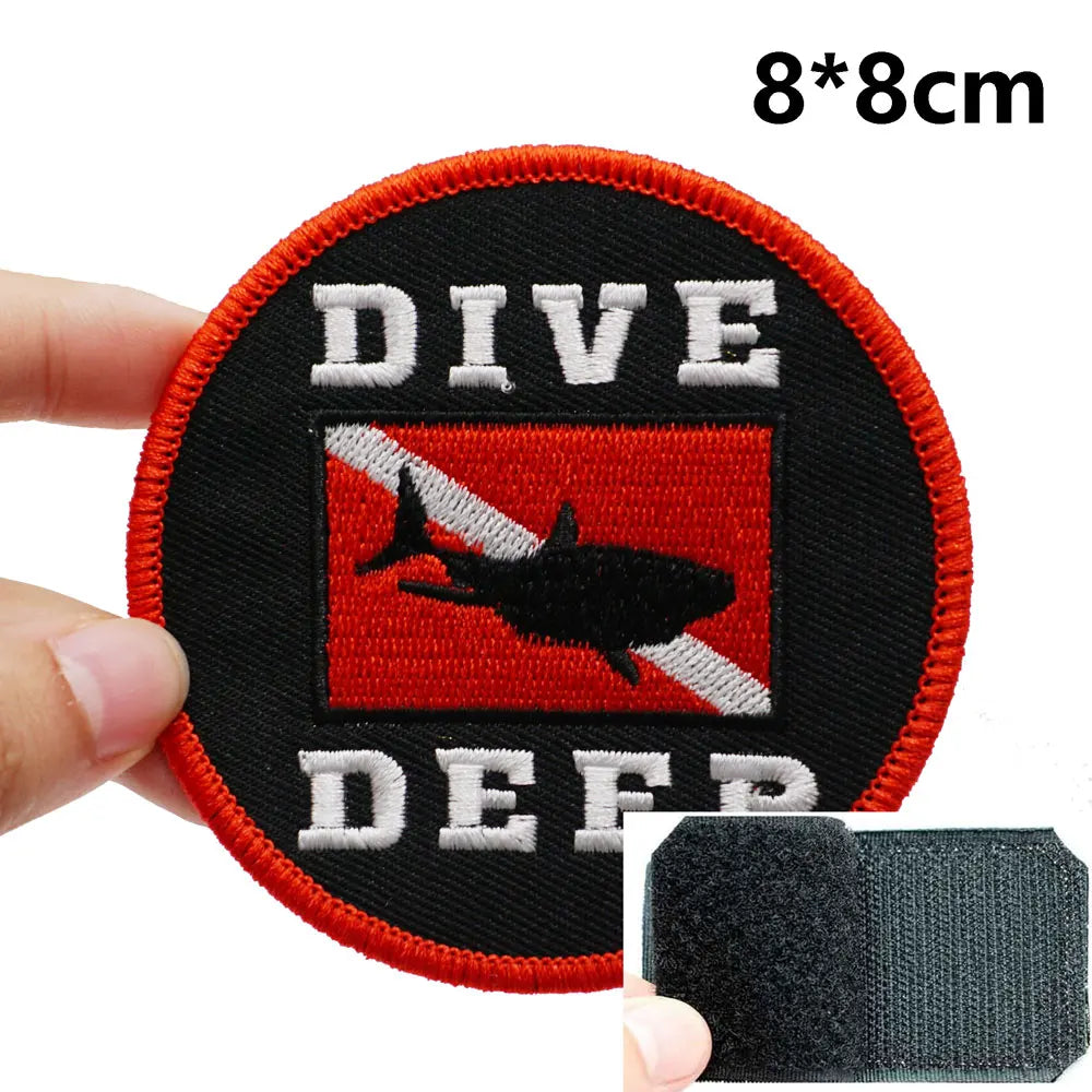 Diver Flag 'Dive Deep and Shark' Embroidered Velcro Patch