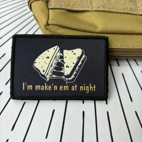 Cheese Sandwich 'I'm Make'n Em at Night' Embroidered Velcro Patch