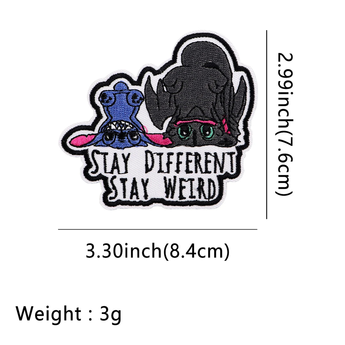 Stitch and Toothless ‘Stay Different Stay Weird' Embroidered Patch