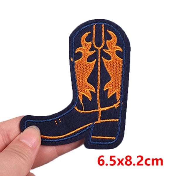 Cowboy Boot 'Black and Orange' Embroidered Patch