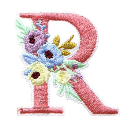 Cute 'Pink Letter R | Flowers' Embroidered Patch