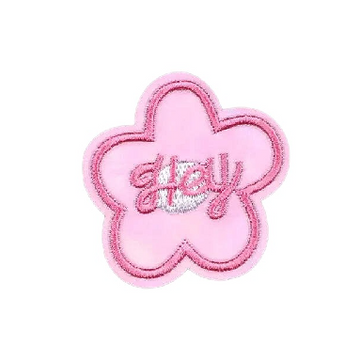Cute Pink Flower 'Hey' Embroidered Patch