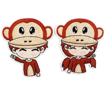 Cute Couple 'Wearing Monkey Hat' Embroidered Velcro Patch