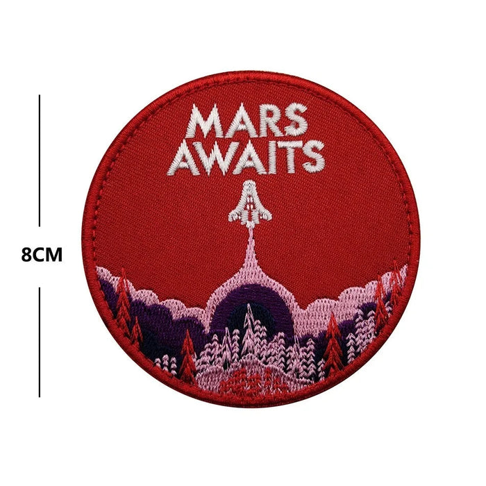 Space Rocket 'Mars Awaits | Round' Embroidered Velcro Patch